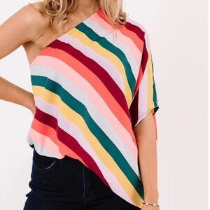 Impressions Vibrant Striped One-Shoulder Blouse